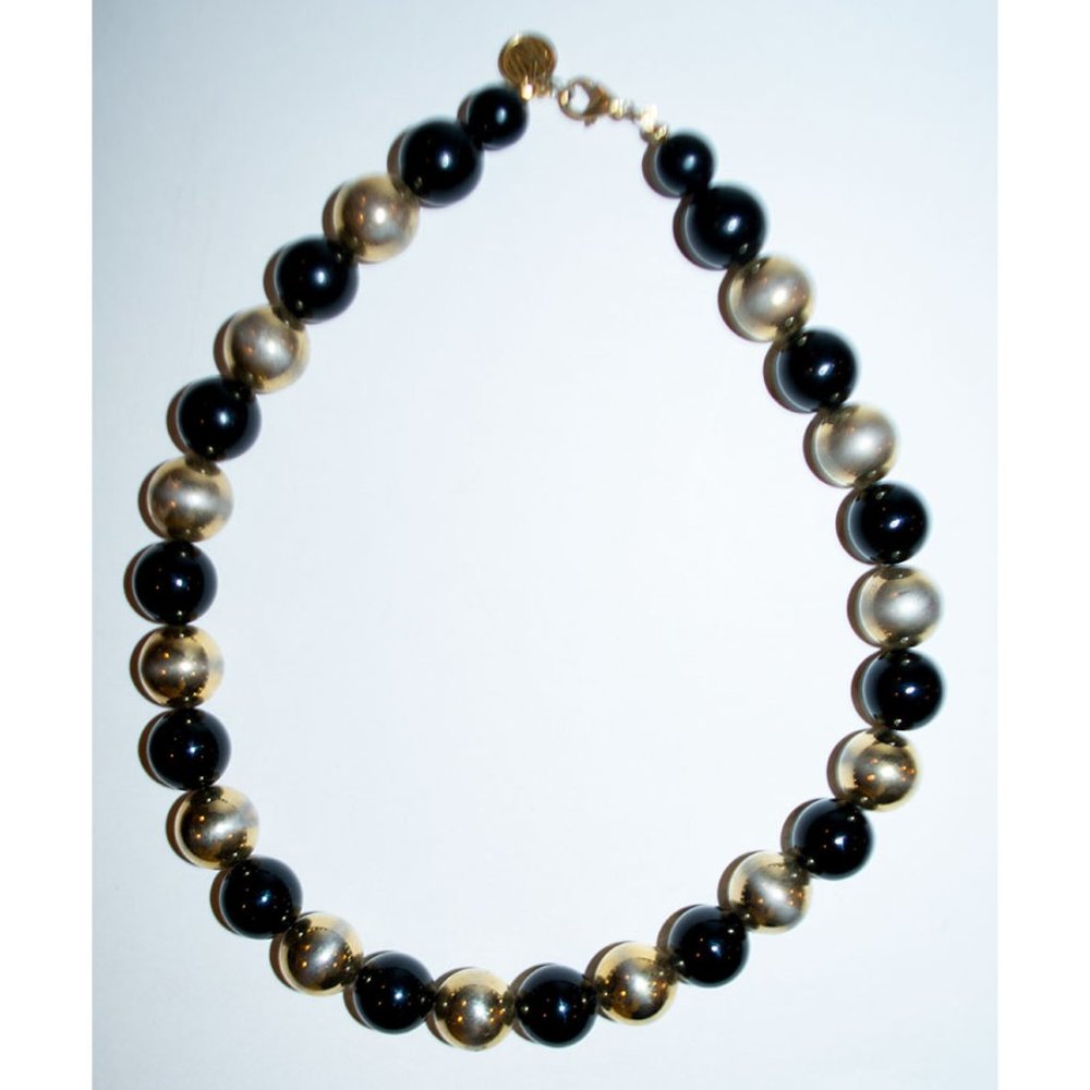 Vintage Anne Klein Black Gold Round Chunky Bead Necklace